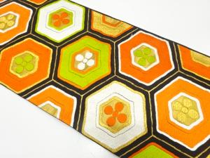 アンティーク　花亀甲模様織り出し袋帯（着用可）